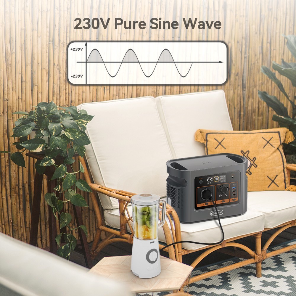 Flashfish QE01D Portable Power Station, 22.4V/20Ah 448Wh LiFePO4 Battery, 600W AC Output, LED Display, 230V Pure Sine Wave - EU Plug