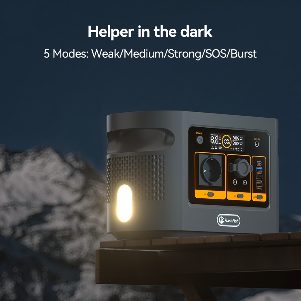 Flashfish QE01D Portable Power Station, 22.4V/20Ah 448Wh LiFePO4 Battery, 600W AC Output, LED Display, 230V Pure Sine Wave - EU Plug