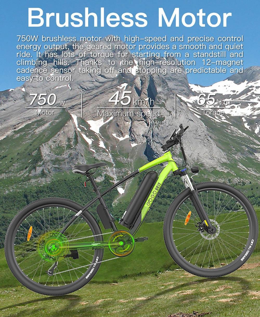 GOGOBEST GM30 Electric Bike 29*2.1 inch 48V 750W Motor 45km/h Max Speed 13Ah Battery 65km Range Shimano 7 Speed Gear - Black Green