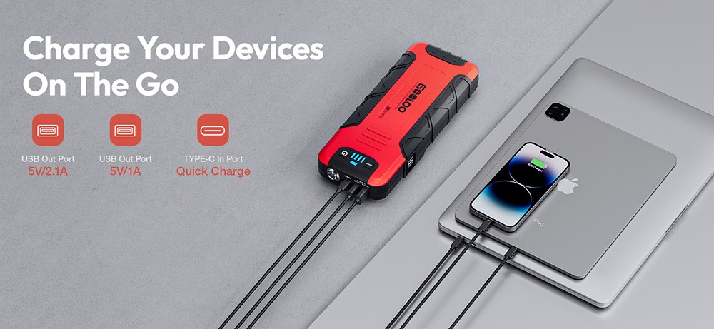 GOOLOO GE4500 Jump Starter, 4500A Peak Car Starter, 12V Jump Box, Portable 16000mAh Power Bank, 3 Modes LED Light