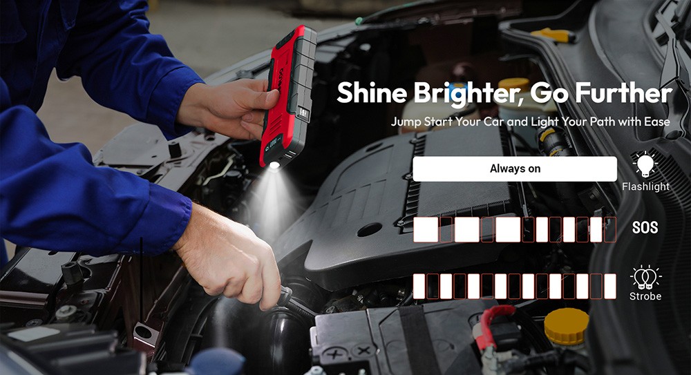 GOOLOO GE4500 Jump Starter, 4500A Peak Car Starter, 12V Jump Box, Portable 16000mAh Power Bank, 3 Modes LED Light