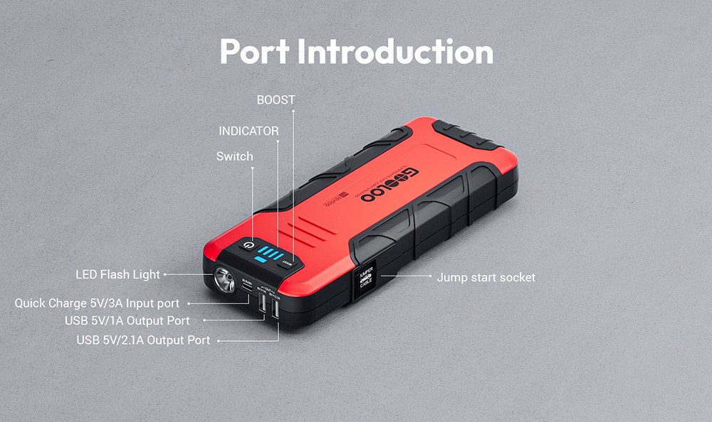 GOOLOO GE4500 Jump Starter, 4500A Peak Car Starter, 12V Jump Box, Portable 16000mAh Power Bank, 3 Modes LED Light