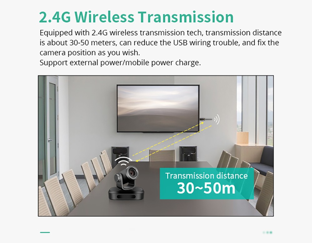 GUCEE G07-18X 2.4G Wireless Video Conference PTZ Camera, 18X Optical Zoom, 1920*1080 Resolution, Auto Focus, 3D Digital Noise Reduction - EU Plug