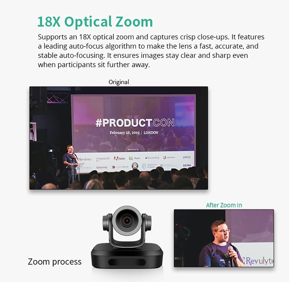 GUCEE G07-18X 2.4G Wireless Video Conference PTZ Camera, 18X Optical Zoom, 1920*1080 Resolution, Auto Focus, 3D Digital Noise Reduction - EU Plug