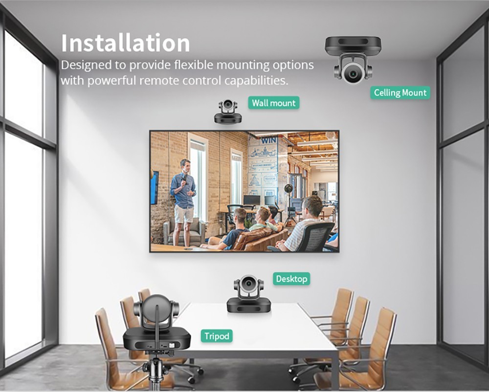 GUCEE G07-3X 2.4G Wireless Video Conference PTZ Camera, 3X Optical Zoom, 1920*1080 Resolution, Auto Focus, Digital Noise Reduction - EU Plug