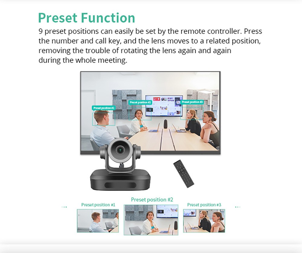 GUCEE G07-3X 2.4G Wireless Video Conference PTZ Camera, 3X Optical Zoom, 1920*1080 Resolution, Auto Focus, Digital Noise Reduction - EU Plug