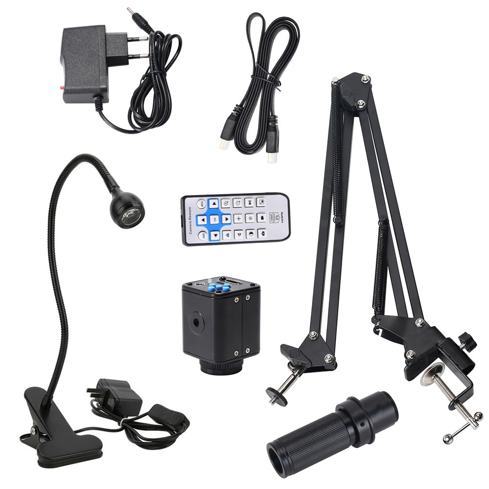 HAYEAR HY-5199 24MP 4K 1080P HDMI Industrial Video Microscope Camera, 1X-130X Zoom C-Mount Lens, Remote Control, LED Light, for Digital Image Acquisition