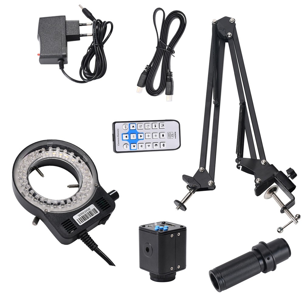 HAYEAR HY-5199 24MP 4K 1080P HDMI Industrial Video Microscope Camera, 1X-130X Zoom C-Mount Lens, Remote Control, LED Ring Light, for Digital Image Acquisition