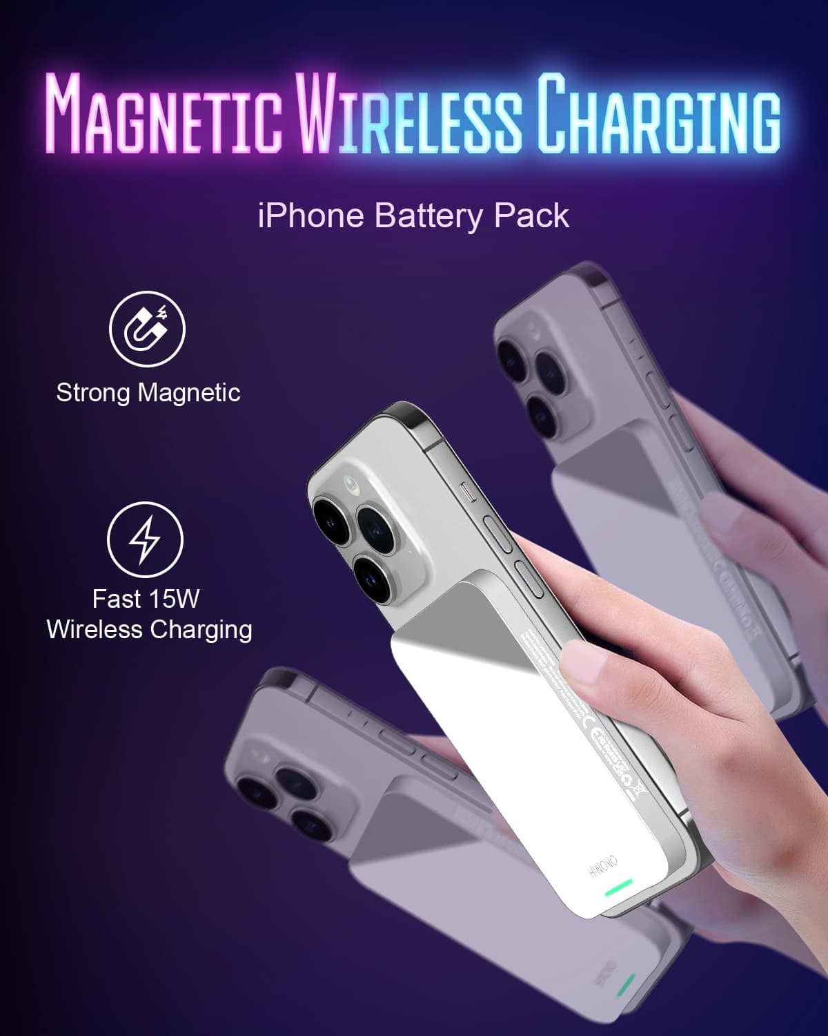 HINOVO MB1-5000xw Kabelloses tragbares Ladegerät, 5000 mAh magnetische kabellose Powerbank, PD 20 W Schnellladung, Cyberpunk-Stil