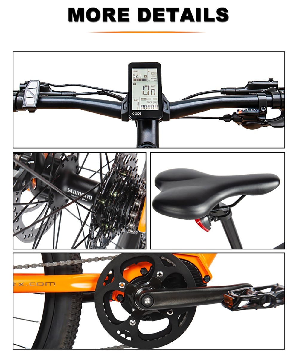 Heda TX90 Electric Bike 29x2.1 inch Tire 500W Mid Motor 48V 16Ah Battery 60-80km Range Shimano 7-speed Gear - Grey