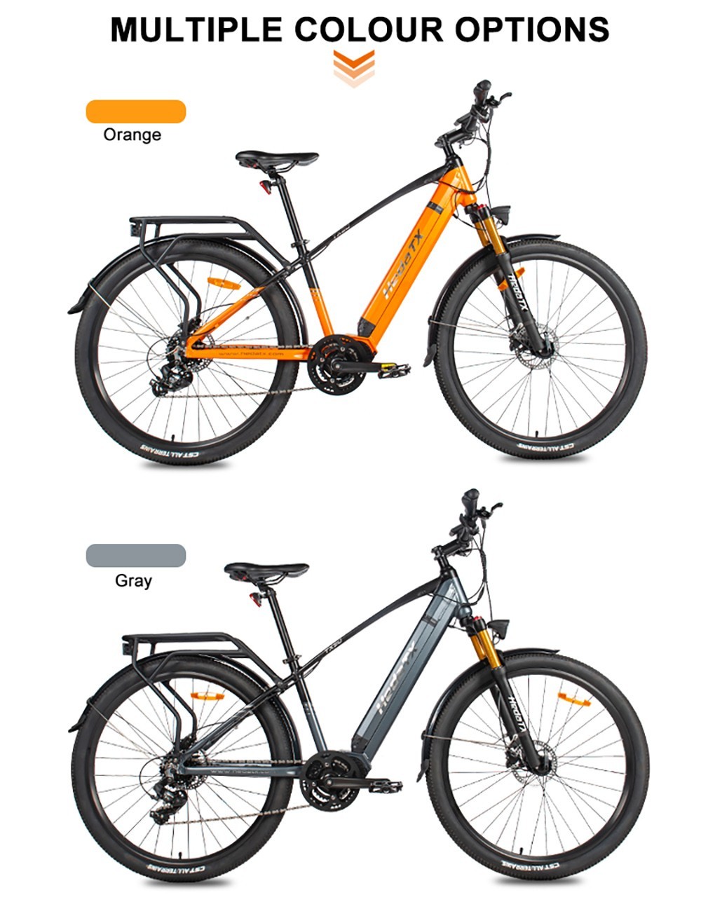 Heda TX90 Electric Bike 29x2.1 inch Tire 500W Mid Motor 48V 16Ah Battery 60-80km Range Shimano 7-speed Gear - Grey