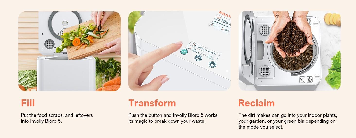 Involly Electric Kitchen Composter, 3.3L, Fast Composting, One-Touch Smart LED Screen, Auto Clean - US Plug