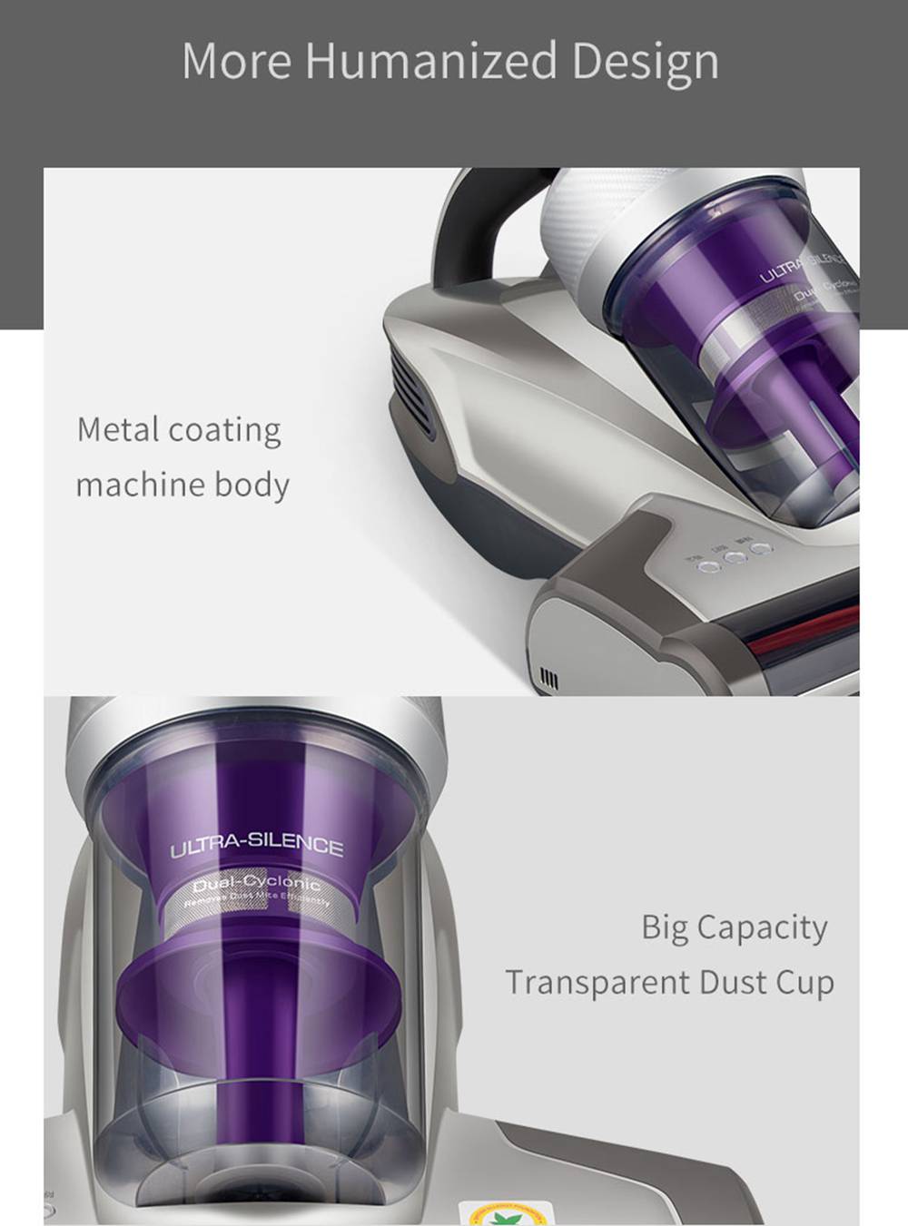 Refurbished JIMMY JV35 Handheld Anti-Mite Vacuum Cleaner High Temperature UV Acaricide 14Kpa Strong Suction 700W Power 5S Rapid Heating Dust Collector International Version from Xiaomi Youpin - Grey