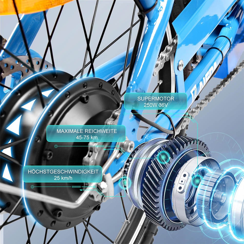 KAISDA K7S Electric Bike 20x1.95 inch Tire 36V 350W Motor 25-28km/h Max Speed 12.5Ah Battery 45-75km Range 120kg Load - Blue