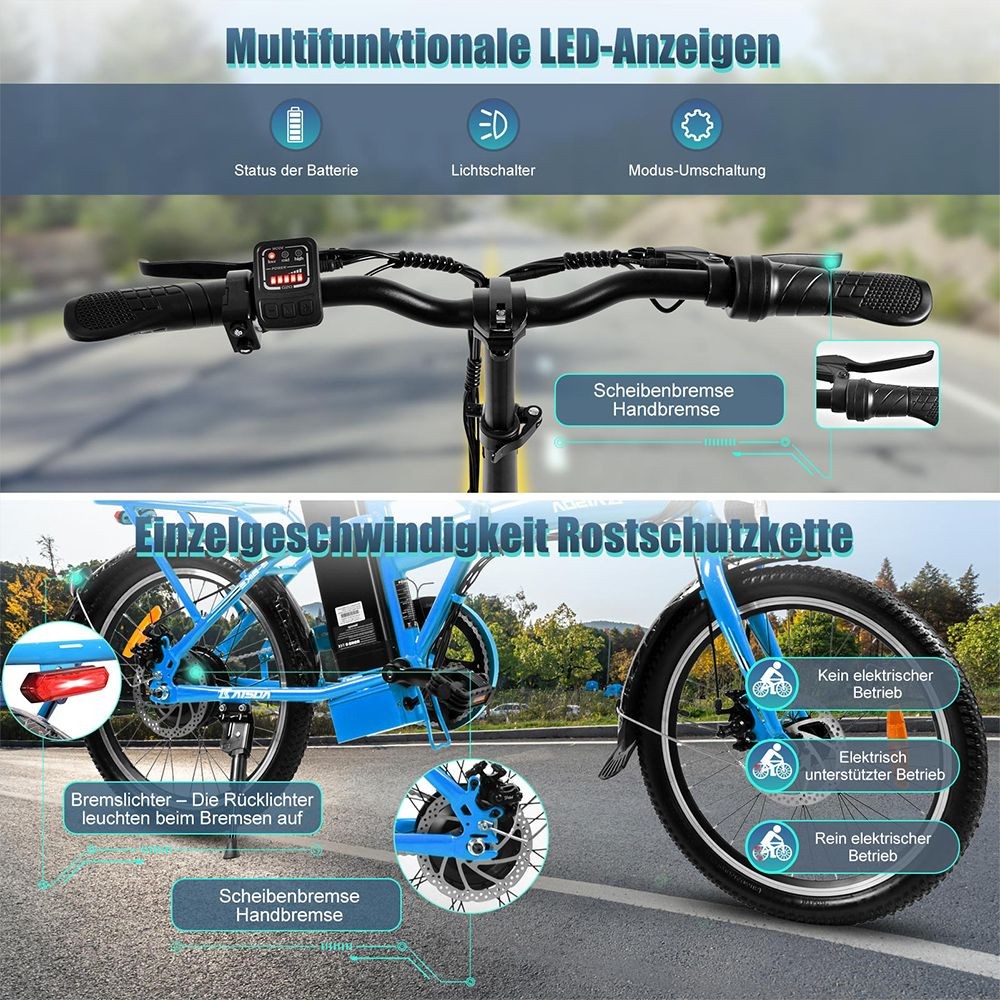 KAISDA K7S Electric Bike 20x1.95 inch Tire 36V 350W Motor 25-28km/h Max Speed 12.5Ah Battery 45-75km Range 120kg Load - Blue