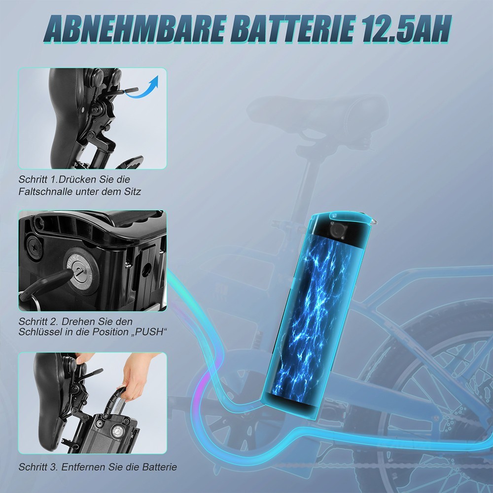 KAISDA K7S Electric Bike 20x1.95 inch Tire 36V 350W Motor 25-28km/h Max Speed 12.5Ah Battery 45-75km Range 120kg Load - Blue