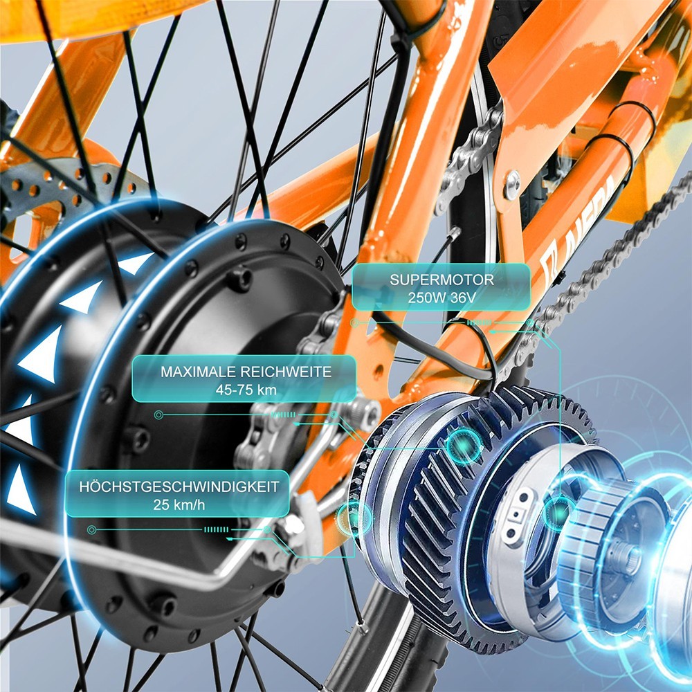 KAISDA K7S Electric Bike 20x1.95 inch Tire 36V 350W Motor 25-28km/h Max Speed 12.5Ah Battery 45-75km Range 120kg Load - Orange