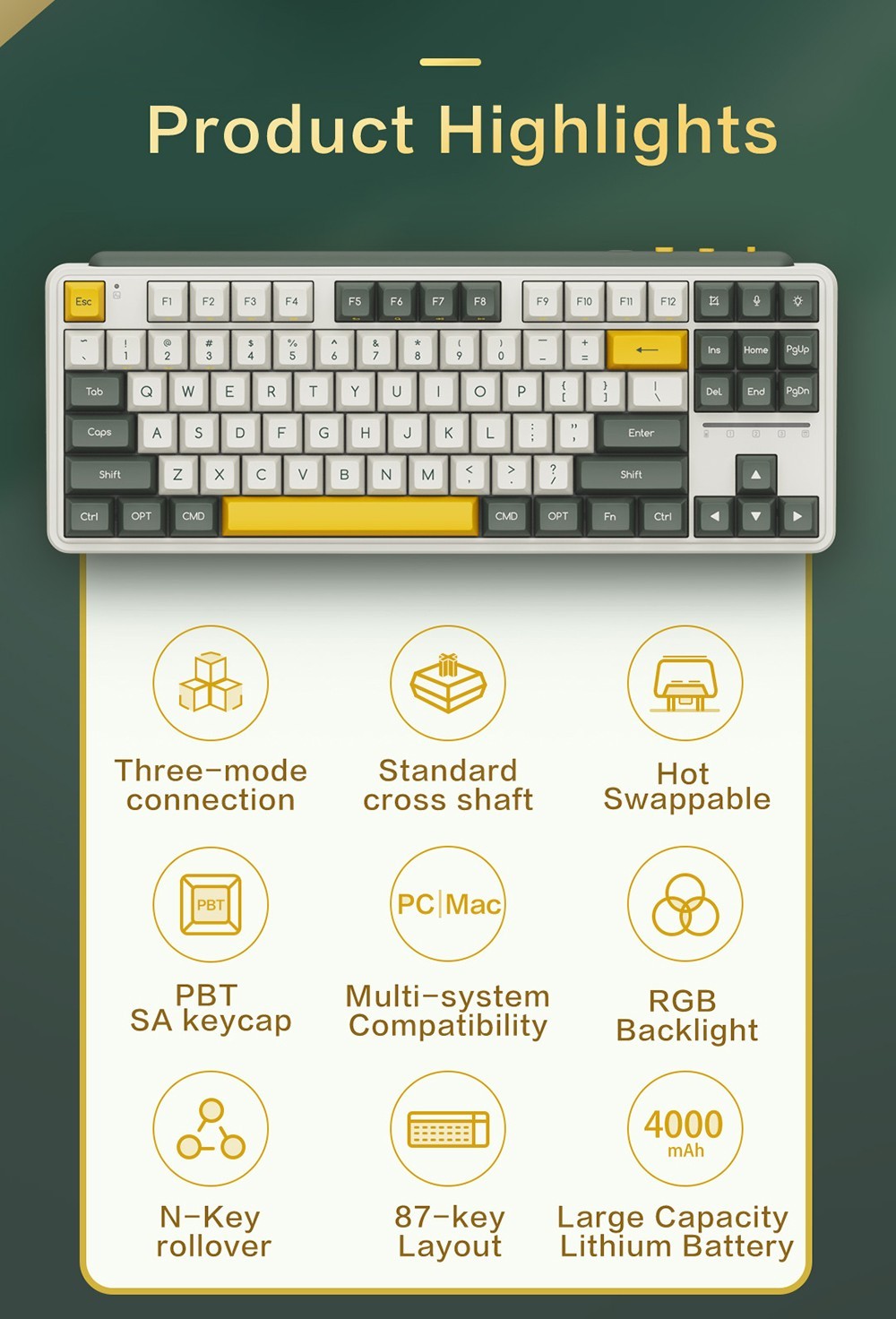 MIIIW ART Series Z870 Three modes Wireless Mechanical Keyboard