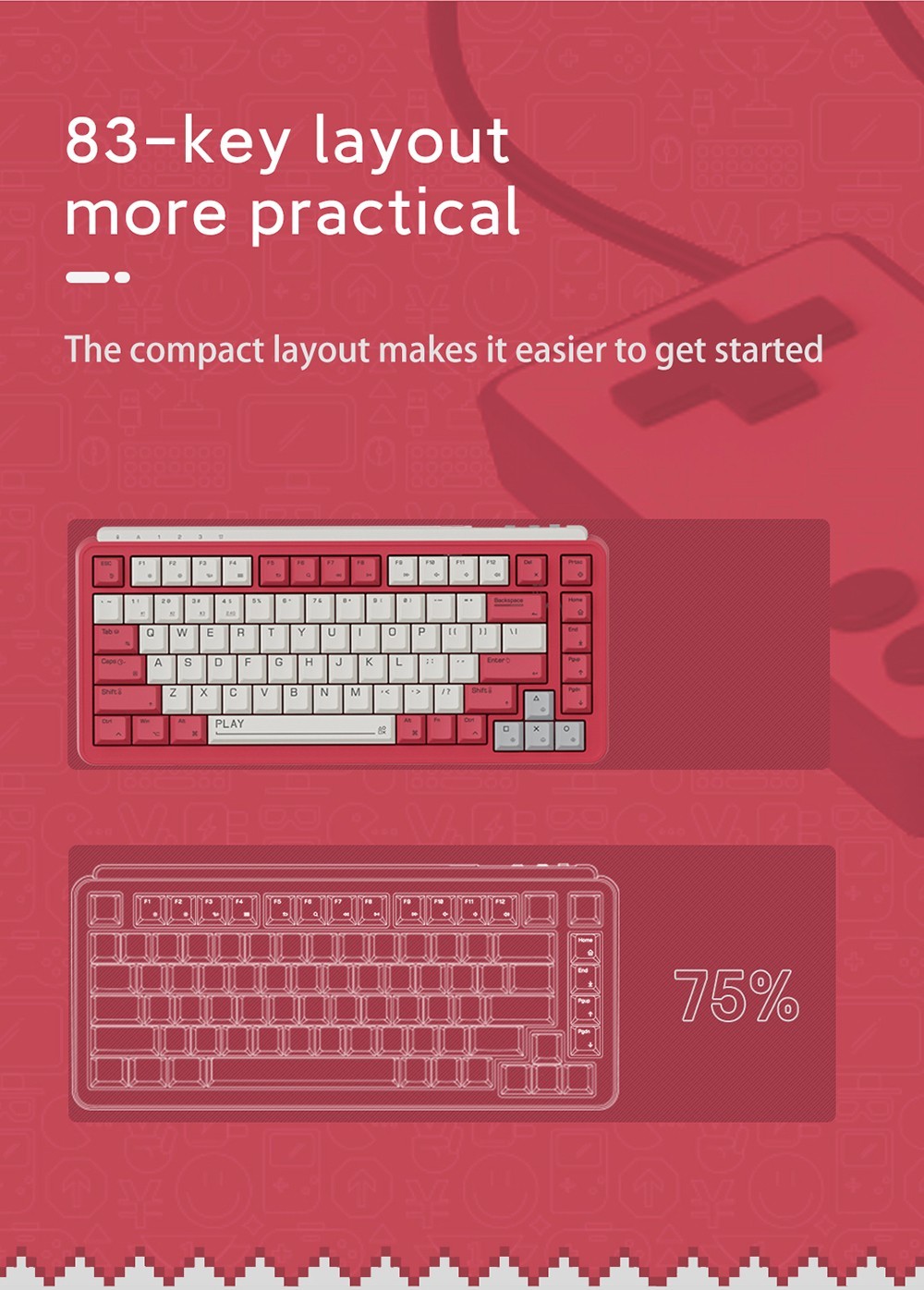 MIIIW Art Series Z830 Mechanical Keyboard 83 Keys Triple-mode - Red