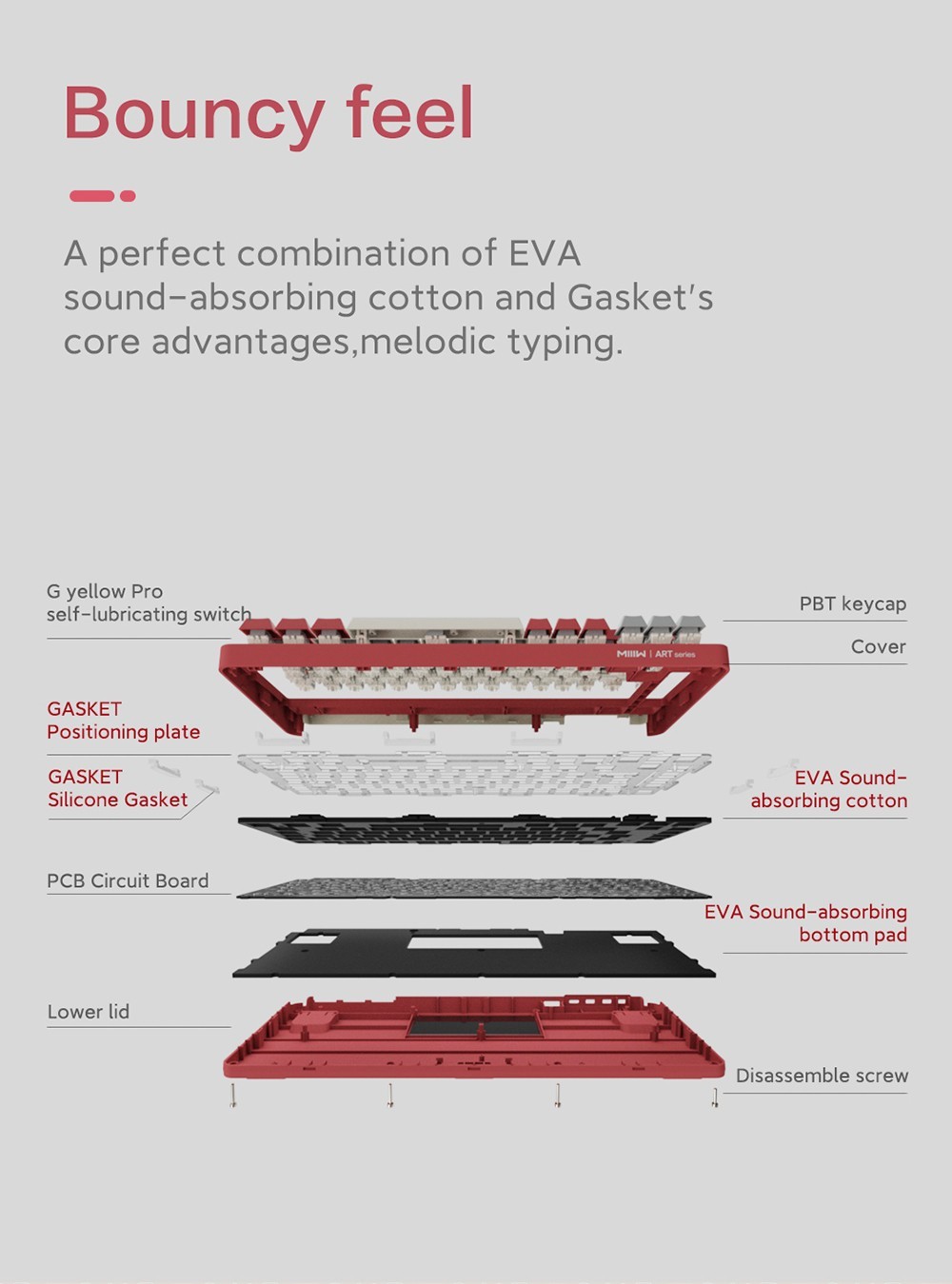 MIIIW Art Series Z830 Mechanical Keyboard 83 Keys Triple-mode - Red