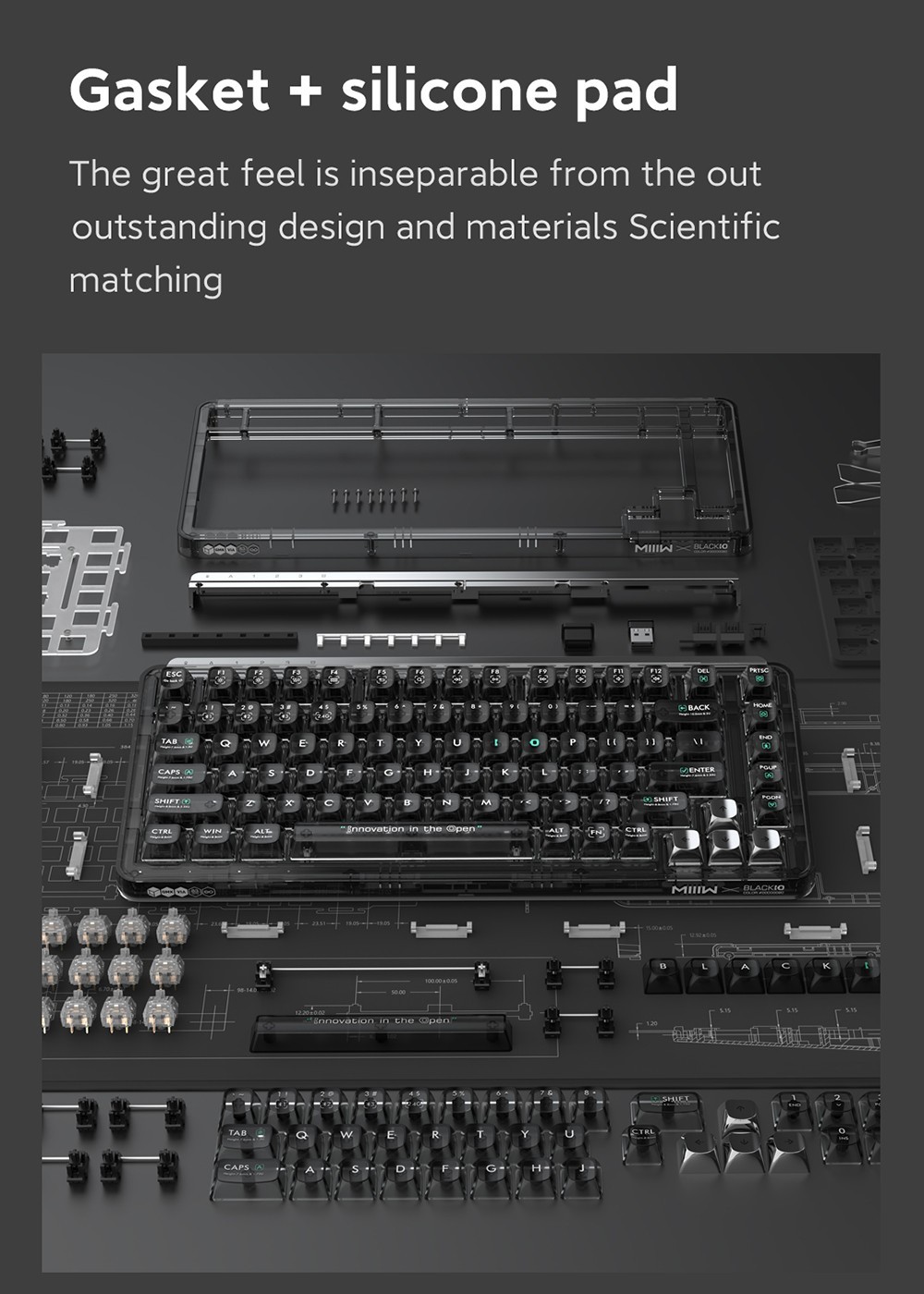 MIIIW BlackIO 83 Kailh Jellyfish Switch Triple Modes Mechanical Keyboard 83 Keys - Dark Purple