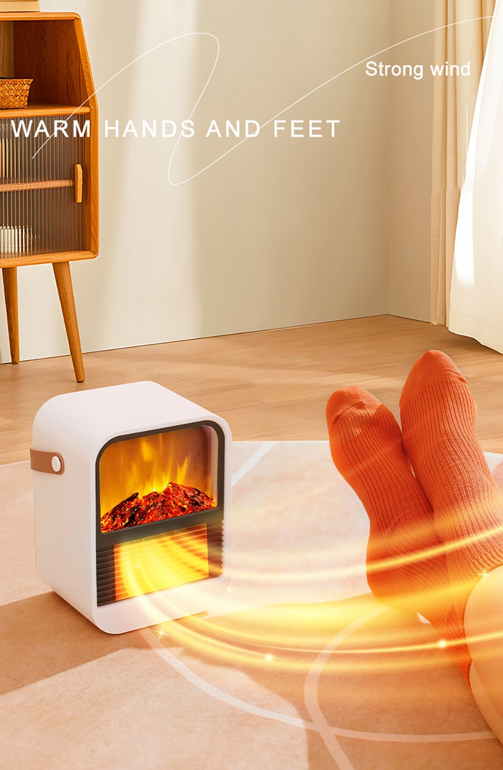 N7 Small Desktop 3D Simulated Charcoal Heater with Handle, 2-Speed Thermostat - EU Plug