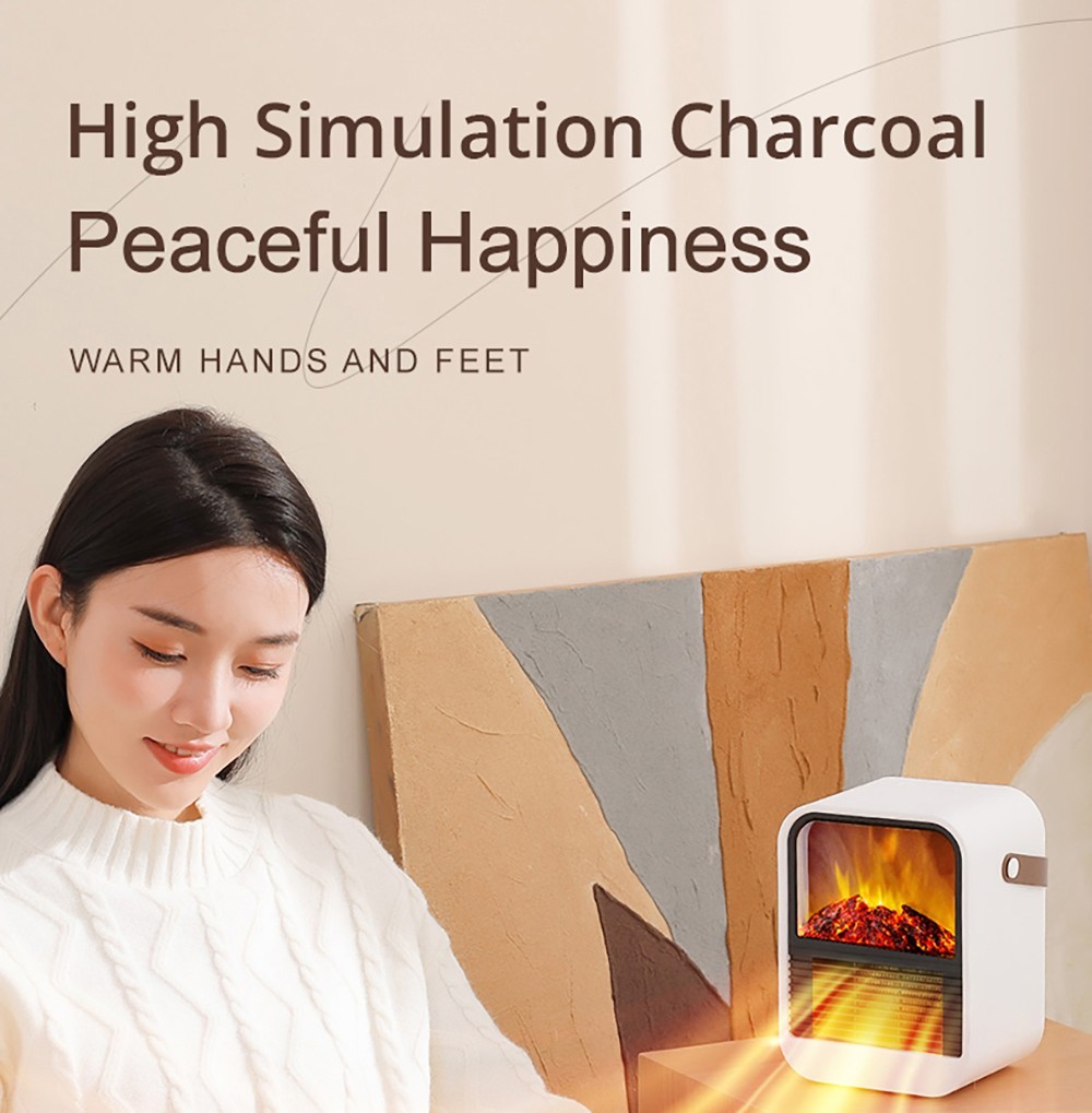 N7 Small Desktop 3D Simulated Charcoal Heater with Handle, 2-Speed Thermostat - EU Plug