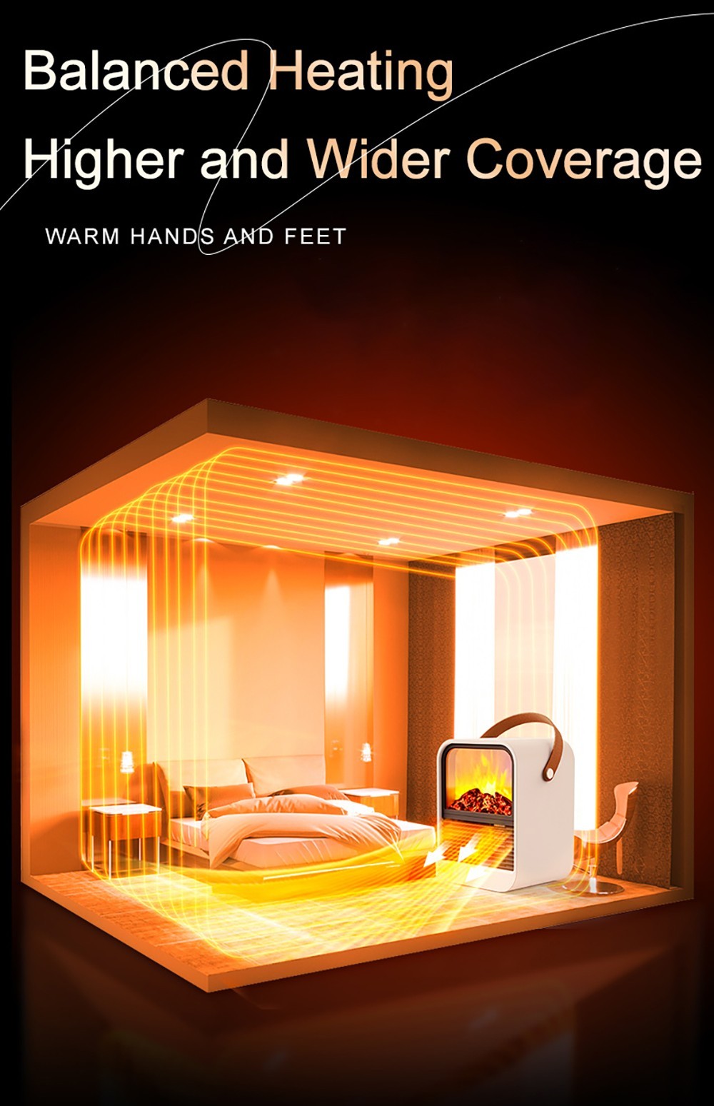 N7 Small Desktop 3D Simulated Charcoal Heater with Handle, 2-Speed Thermostat - EU Plug