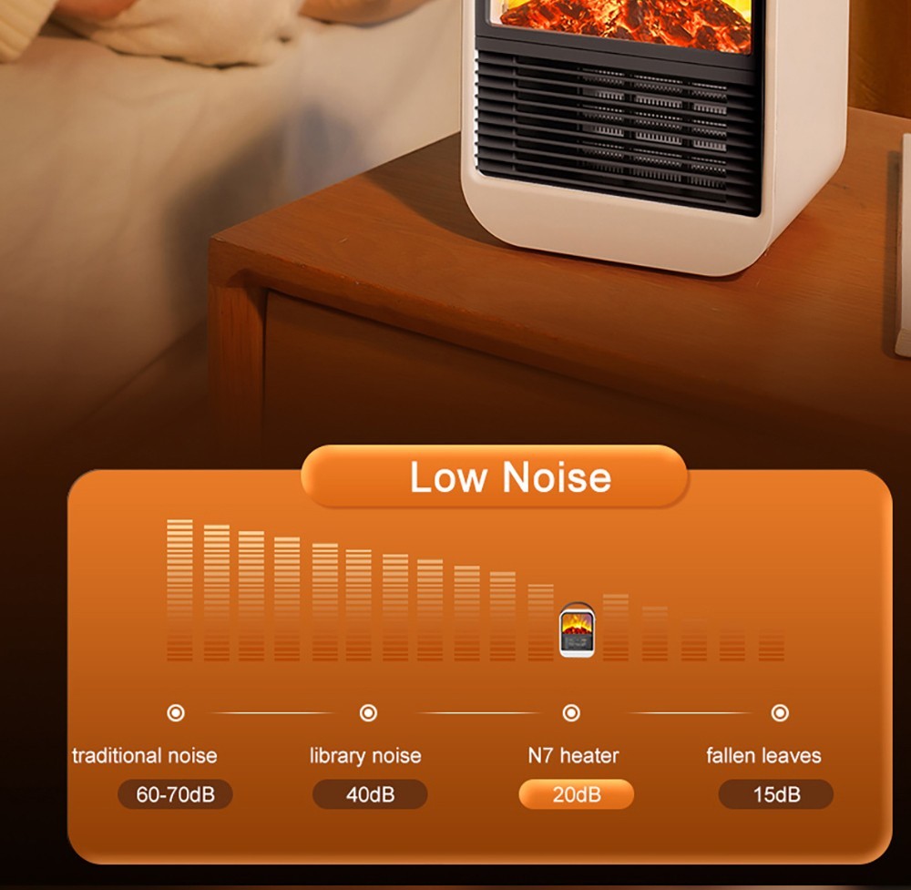 N7 Small Desktop 3D Simulated Charcoal Heater with Handle, 2-Speed Thermostat - EU Plug