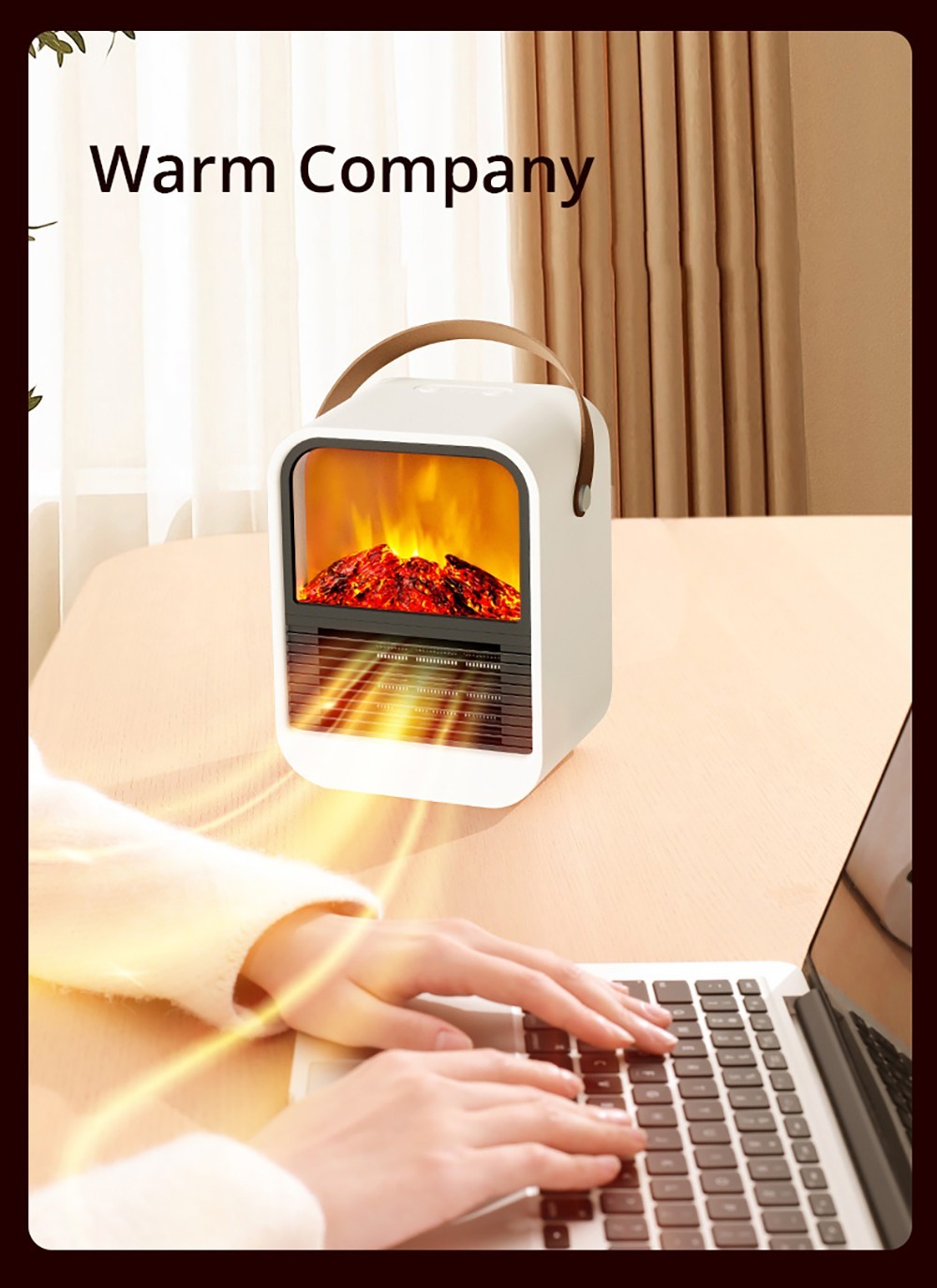 N7 Small Desktop 3D Simulated Charcoal Heater with Handle, 2-Speed Thermostat - EU Plug