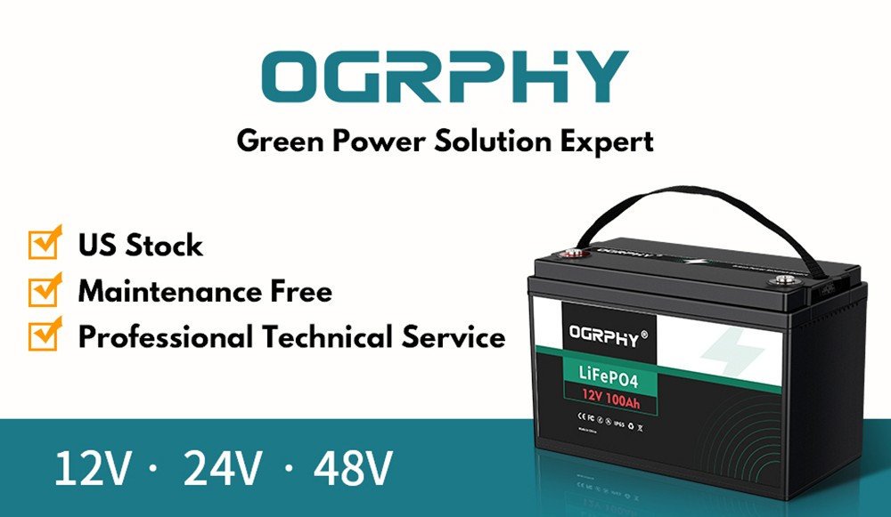 OGRPHY LiFePO4 12V 100Ah Lithium Battery Pack Backup Power, 1280Wh with BMS 50A, Up to 5000 Deep Cycles