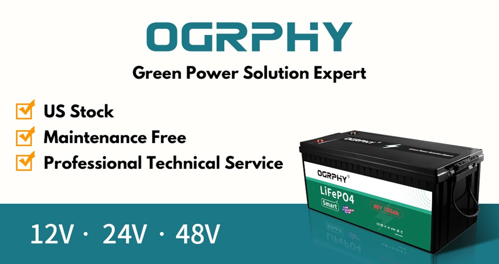 OGRPHY LiFePO4 48V 100Ah Lithium Battery, 5120Wh Energy, 5000 Deep Cycles, Built-in 100A BMS