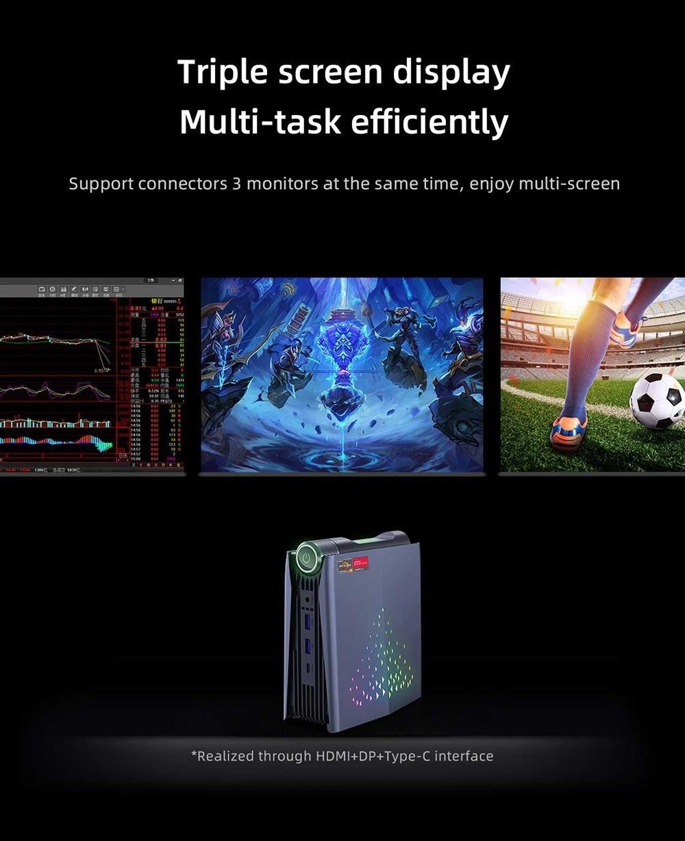 OUVIS AMR5 Mini PC, AMD Ryzen 7 5600U, 16GB DDR4 512GB SSD, HDMI+DP+Type-C 4K 60Hz Triple Display, Windows 11 Pro - US