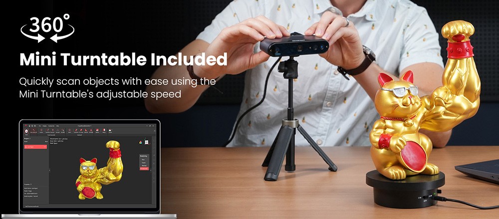 Revopoint INSPIRE 3D Scanner Standard Edition + Mobile Kit, 0.2 mm Single-Frame Accuracy, 0.3mm Point Distance, 500mm Max Scan Distance, Up to 18fps Scan Speed, Color Scanning, Minimum Scan Volume 50x50x50mm