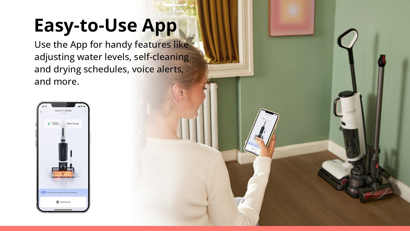Roborock Dyad Pro Combo 5-in-1 Akku-Nass-Trockensauger 17000Pa Saugleistung Selbstreinigend & Trocknend Intelligenter Staubsensor 4000mAh Akku 43Min. Laufzeit LED-Anzeige App- & Sprachsteuerung für Hartböden Teppich Bett Sofa Möbel - Schwarz