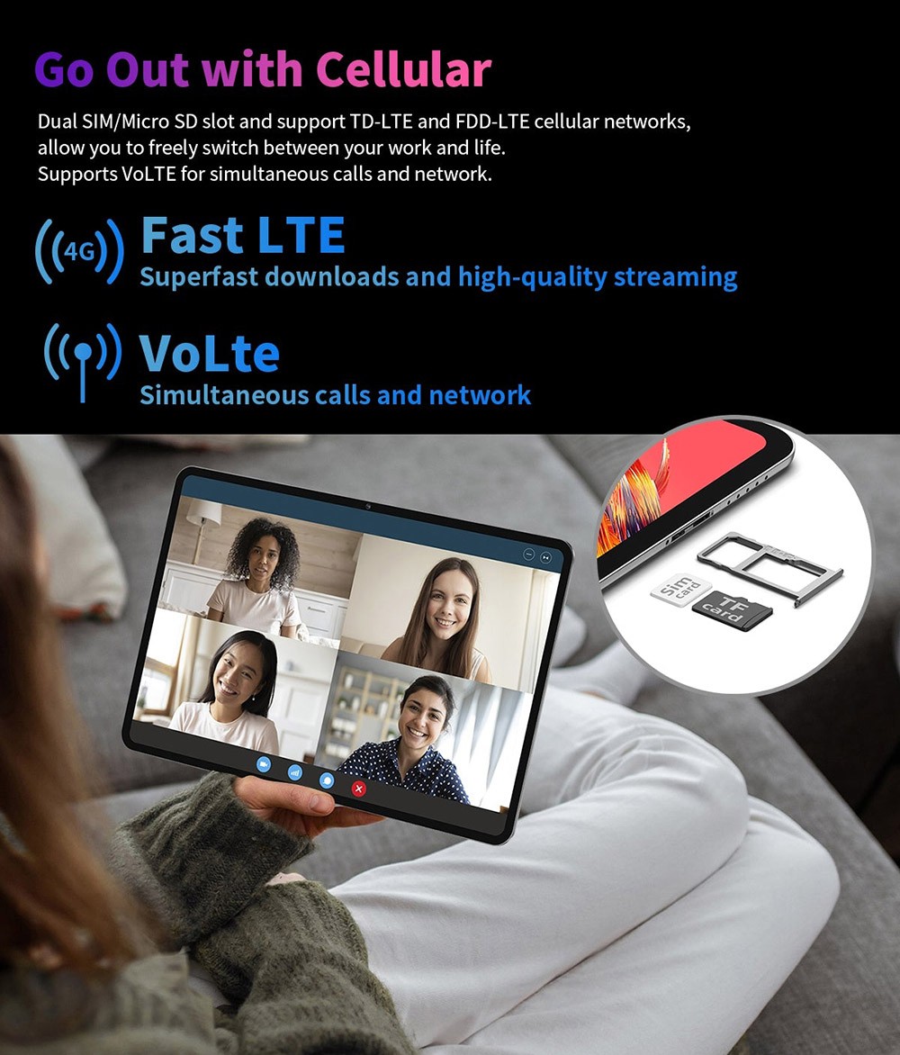 Teclast New T50 Tablet 10.95inch 2K Display, 16GB RAM 256GB ROM, 20MP Rear AF Camera 8MP Front Camera, Android 13