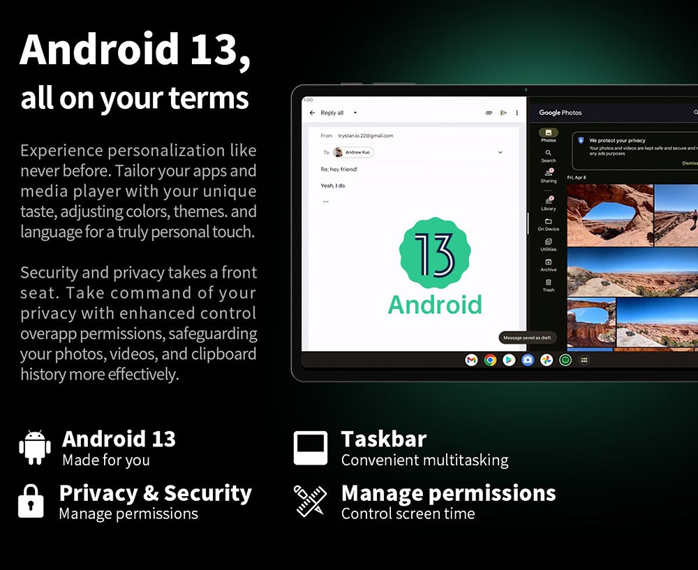 Teclast New T50 Tablet 10.95inch 2K Display, 16GB RAM 256GB ROM, 20MP Rear AF Camera 8MP Front Camera, Android 13