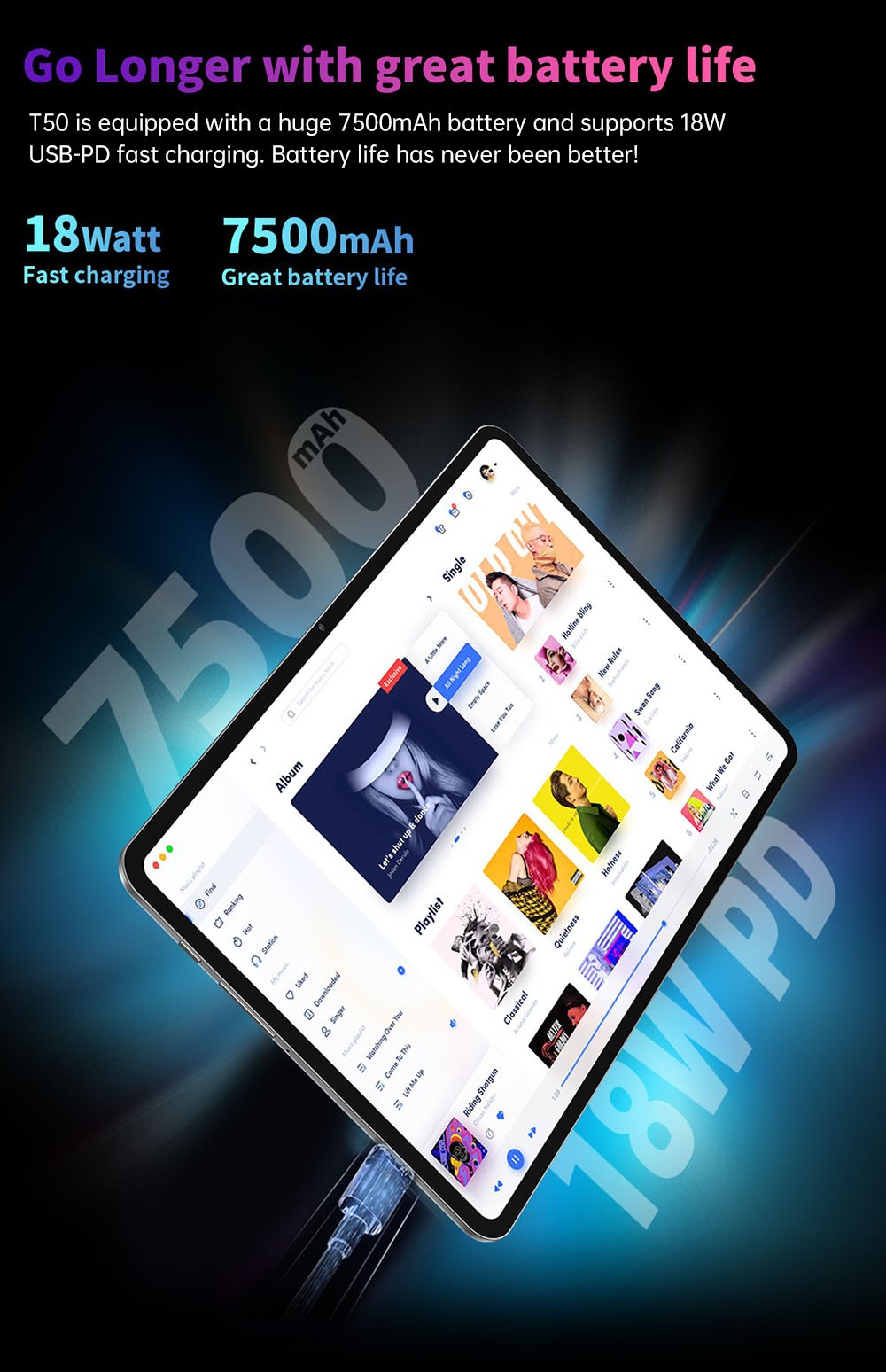 Teclast New T50 Tablet 10.95inch 2K Display, 16GB RAM 256GB ROM, 20MP Rear AF Camera 8MP Front Camera, Android 13