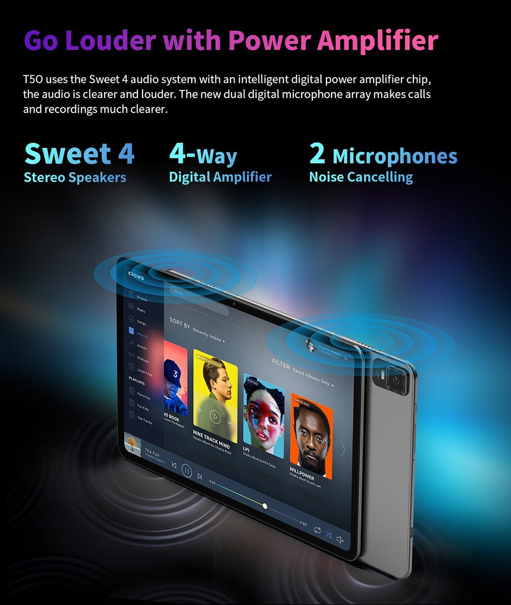 Teclast New T50 Tablet 10.95inch 2K Display, 16GB RAM 256GB ROM, 20MP Rear AF Camera 8MP Front Camera, Android 13