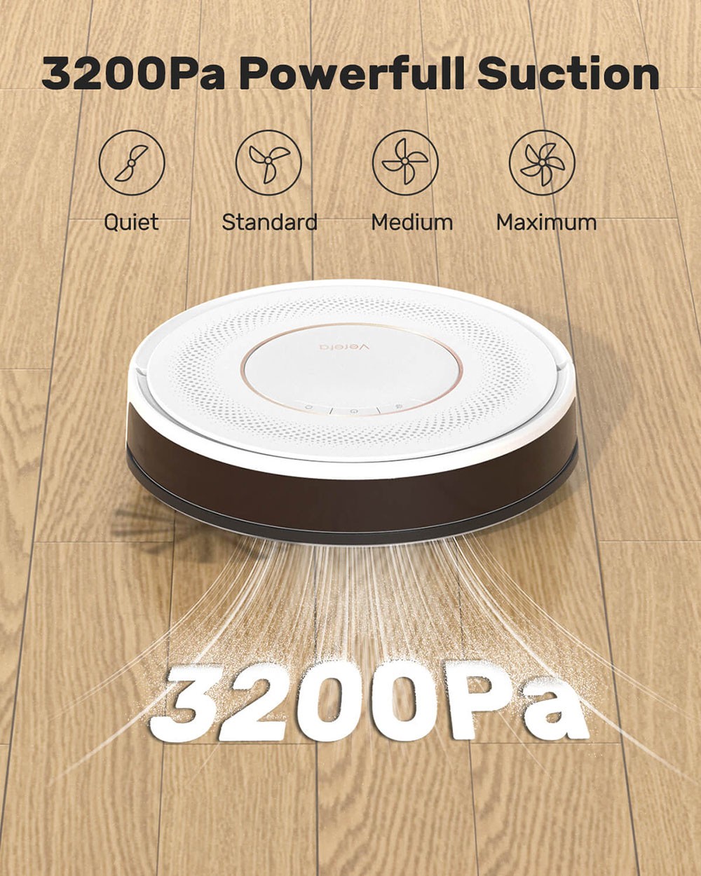 Verefa V60 Pro Robot Vacuum Cleaner, Self Emptying, 3200Pa Suction, 2L Dust Bag, Quiet Cleaning, Smart Navigation 2.0, 150Mins Max Runtime, APP/Remote Control - White