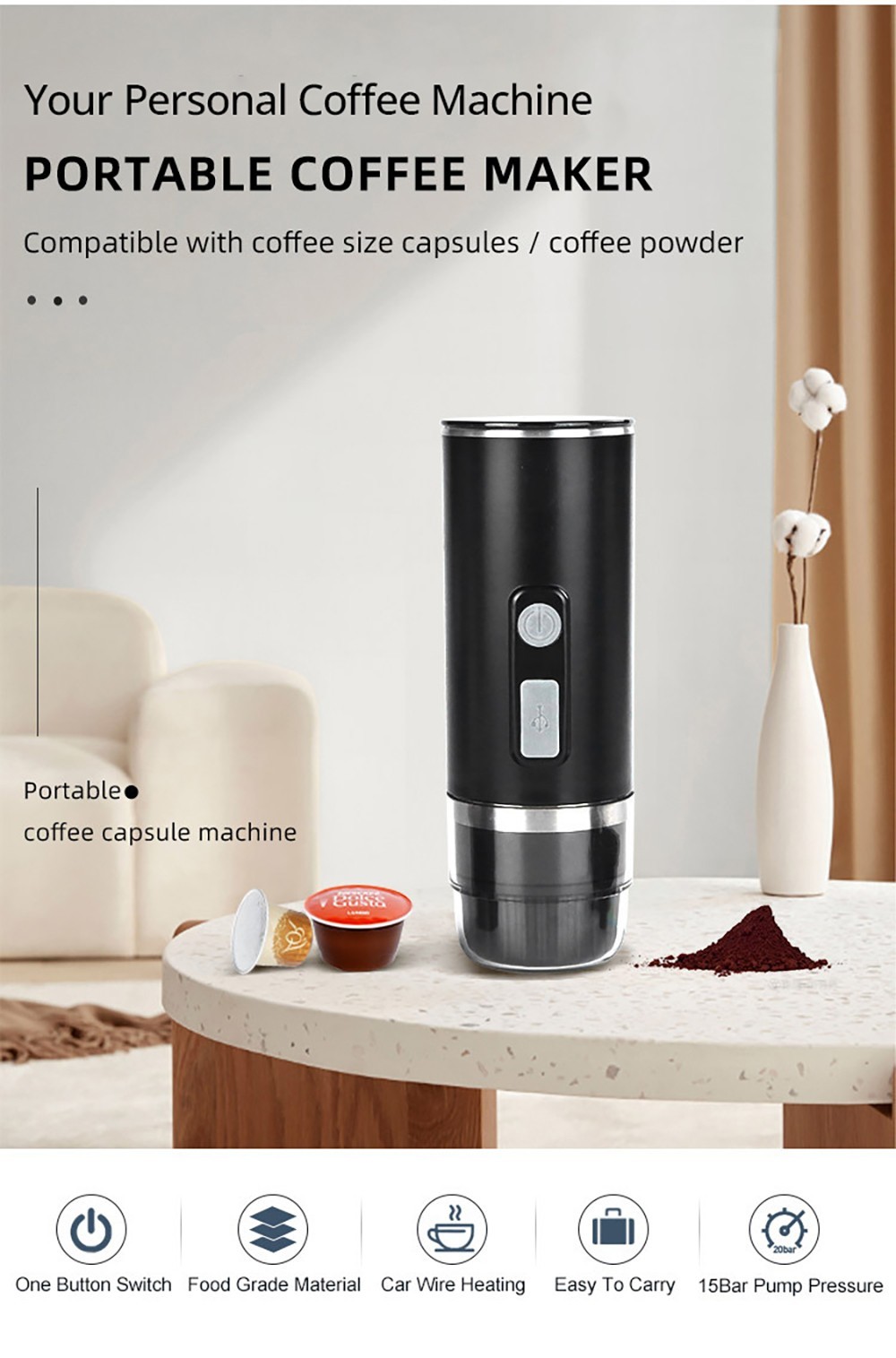 Yaoke Portable Automatic Espresso Capsule Coffee Machine Coffee Maker (with Heating Function)