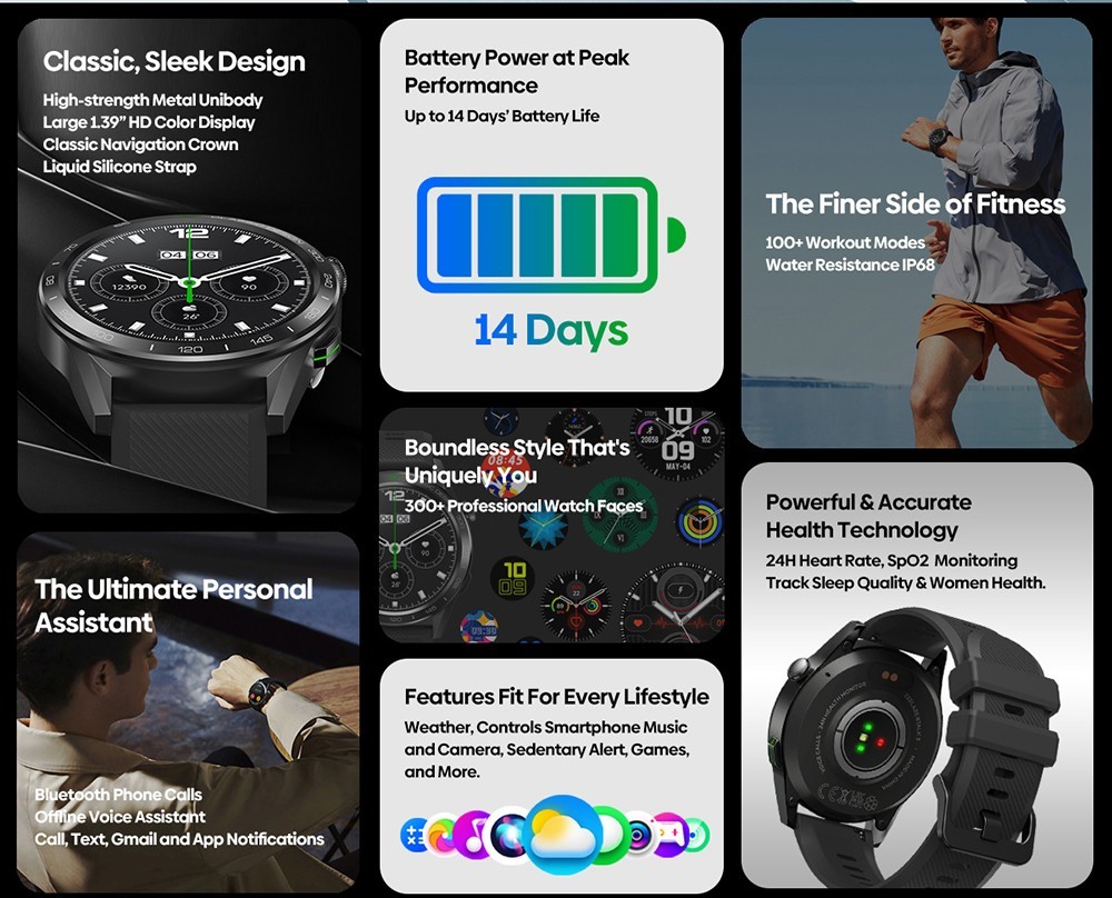 Zeblaze Btalk 3 Voice Calling Smartwatch Bluetooth 5.2 Health Monitor 1.39 inch HD Color Display, Black