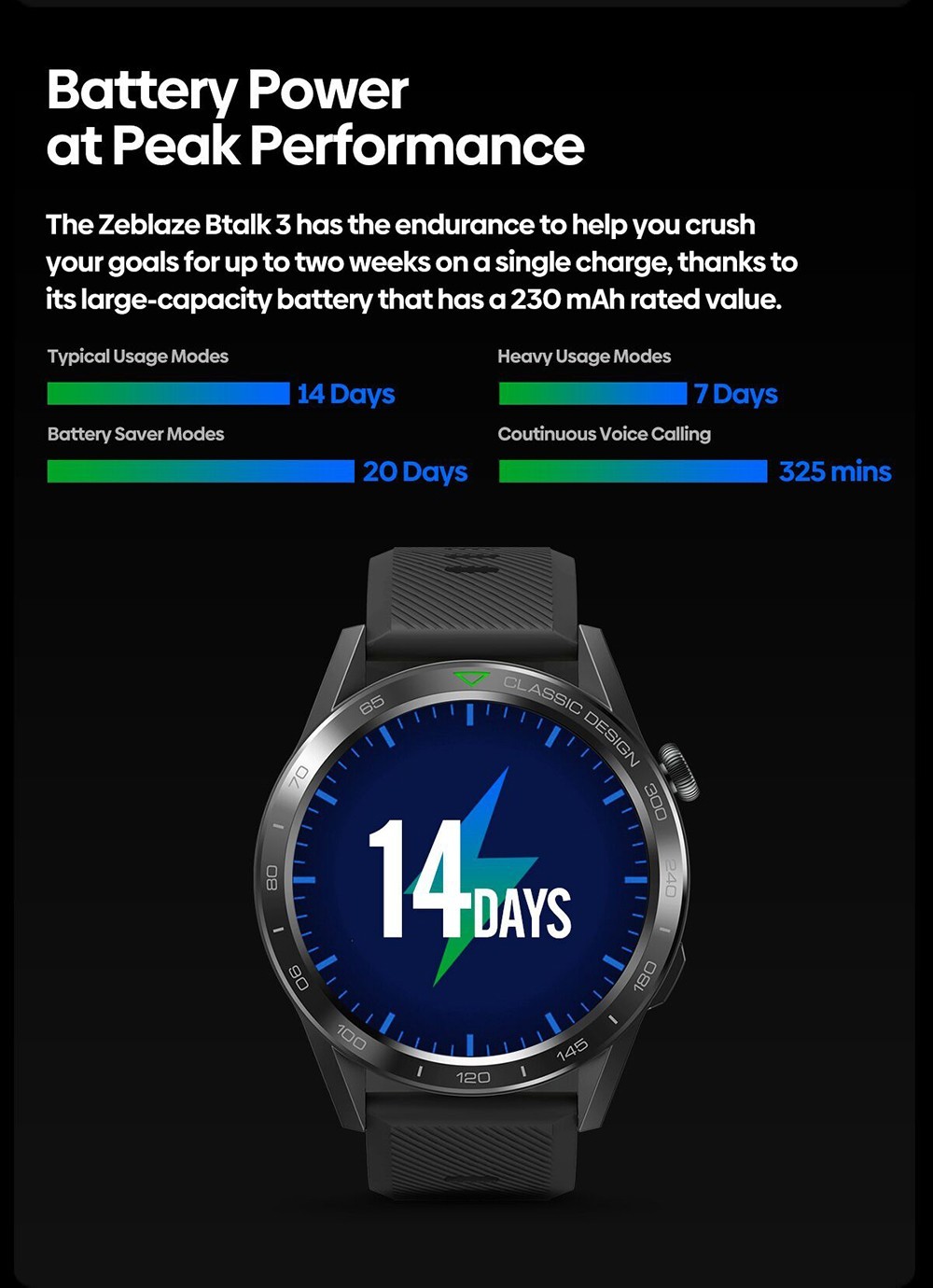 Zeblaze Btalk 3 Voice Calling Smartwatch Bluetooth 5.2 Health Monitor 1.39 inch HD Color Display, Black
