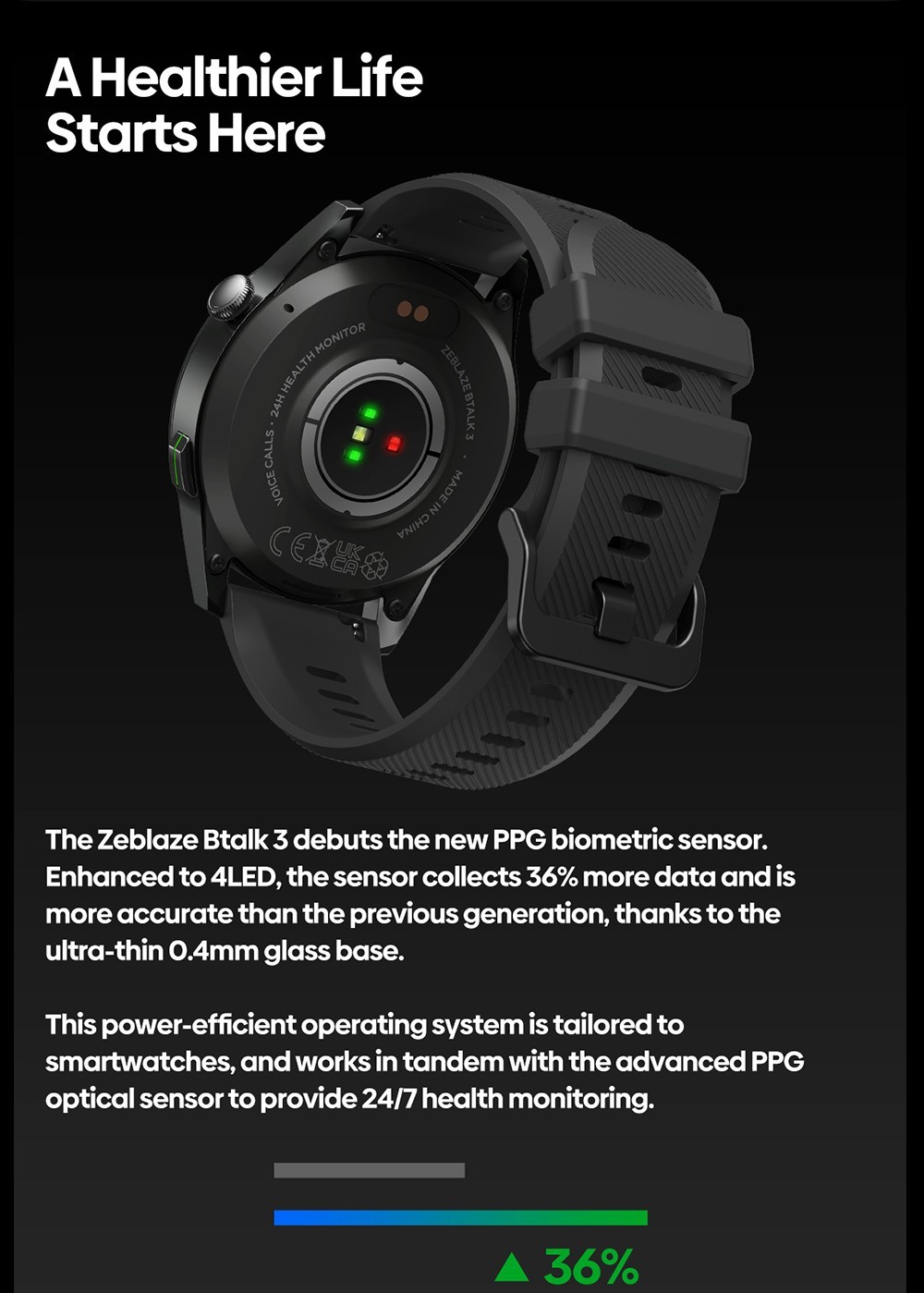 Zeblaze Btalk 3 Voice Calling Smartwatch Bluetooth 5.2 Health Monitor 1.39 inch HD Color Display, Black