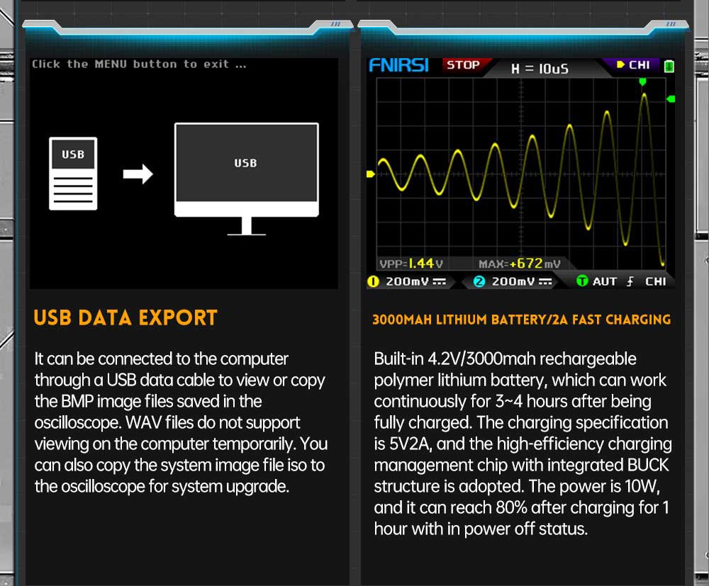 FNIRSI DPOX180H Digital Phosphor Oscilloscope 2 in 1 Dual-channel, 180MHz Bandwidth, DDS Signal Generator - Yellow