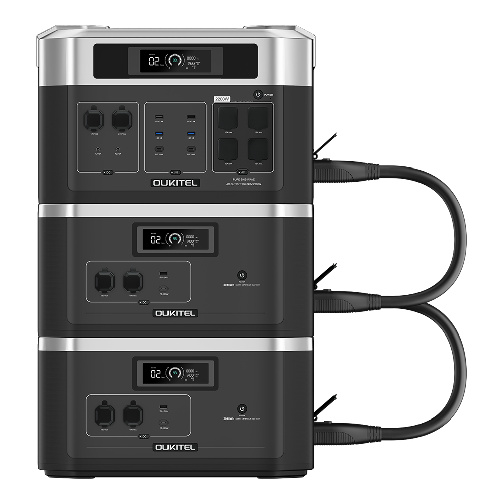 OUKITEL BP2000 Portable Power Station + 2 x OUKITEL B2000 Battery Pack, 2048Wh/640000mAh LiFePO4 Battery Solar Generator, 2200W AC Output, 2000W UPS, 1800W AC Charging, Expand Up to 7 Battery Packs, 15 Outputs