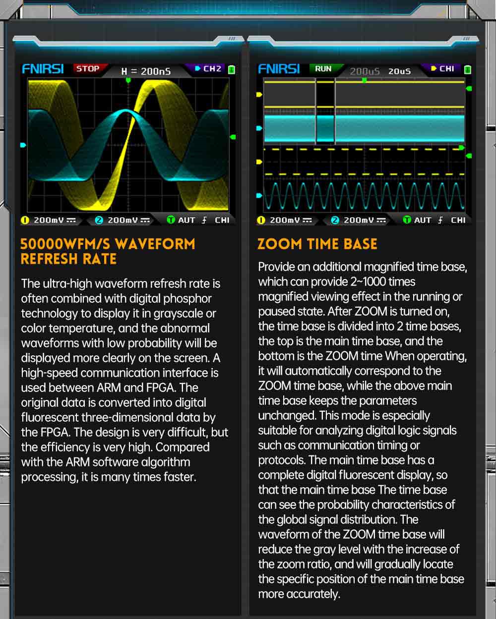 FNIRSI DPOX180H Digital Phosphor Oscilloscope 2 in 1 Dual-channel, 180MHz Bandwidth, DDS Signal Generator - Yellow