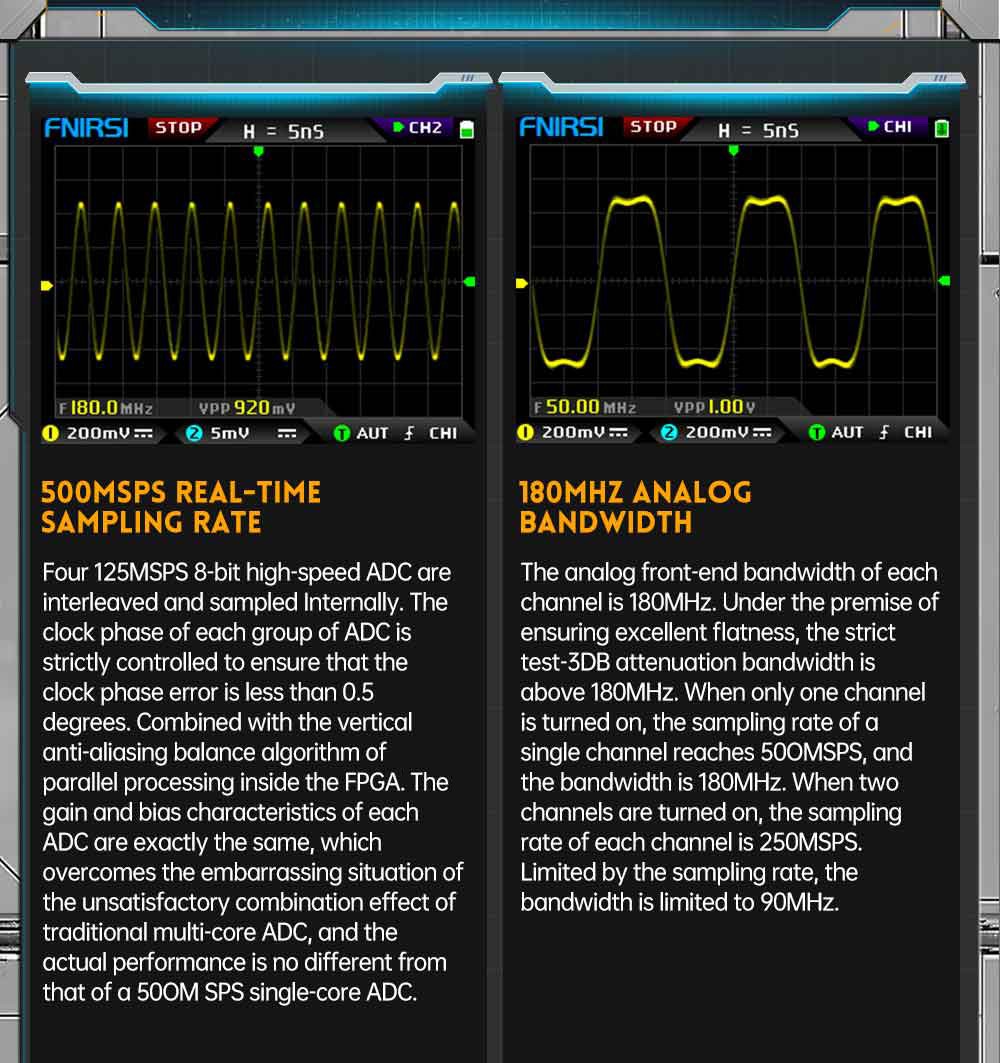 FNIRSI DPOX180H Digital Phosphor Oscilloscope 2 in 1 Dual-channel, 180MHz Bandwidth, DDS Signal Generator - Yellow