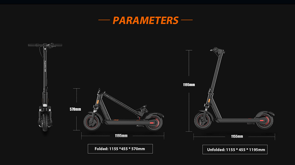 KugooKirin M3 Folding Electric Scooter 10 Inch Tire 500W Motor Max Speed 40km/h Max 40km Range 13Ah Battery BMS LCD Display Front Drum Brake  Rear E-Brake LED Light Support NFC Card Built-in 4-Digit Combination Chain Lock - Black