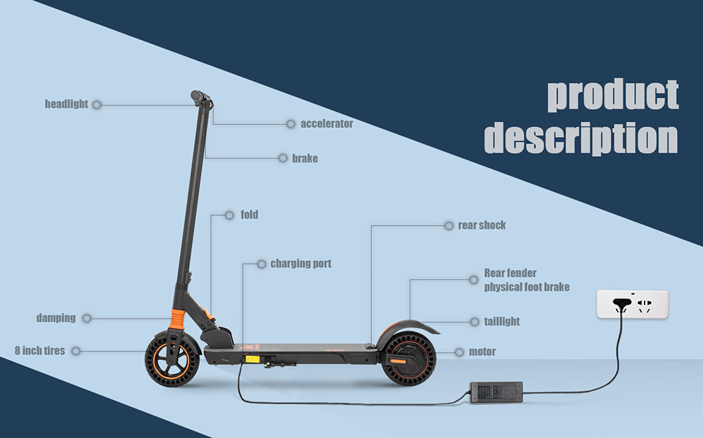 Kukirin S1 Pro 8 inch Solid Honeycomb Tire Folding Electric Scooter 350W Motor LED Display Screen 3 Speed Modes KUGOO S3 Pro - Black